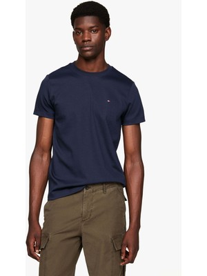 Tommy Hilfiger Erkek Lüks Dokulu Bisiklet Yaka T-Shirt - Lacivert