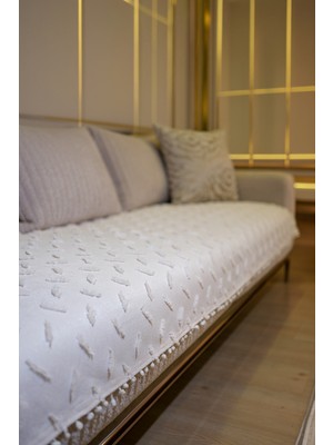 Yıkanabilir Kabartma Desenli Ponponlu Bohem Püsküllü Modern 90X200 Kanepe Çekyat Koltuk Örtüsü