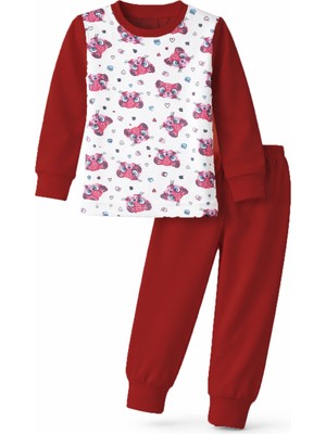 Remsa Kız Çocuk Pamuklu Desenli Pijama Takımı 6068-23 Bordo