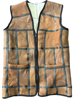 Özel Üretim Patchwork -Süet Gerçek Deri Çocuk Yelek 5-6 Yaş