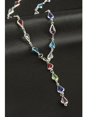 Zero Land Matrixzn Damla Zirkon Taşlı Çelik Y Kolye - Gümüş Rengi