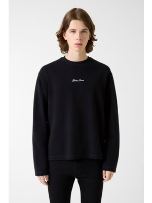 Guess Erkek Ottoman Dokulu Uzun Kollu T-Shirt - Siyah