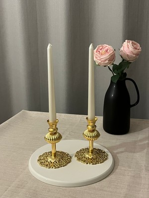 Ladıes 2'li Gold Rengi Şamdan &mumluk Seti