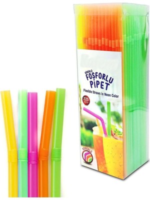 Güzelyüz Avm Körüklü Fosforlu Pipet 4 Renk 24 cm 225 Adet