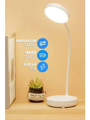 Telvesse Şarjlı Masa Lambası Işık Ayarlanabilir Telefon Tutuculu Ders Çalışma Okuma Işığı Beyaz Işık 0644