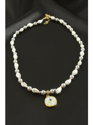 Zero Land Matrixzn Çiçek Deniz Kabuğu Inci Mineli Kolye - Beyaz