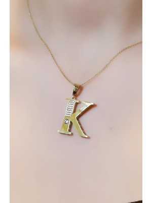 K Harfi Taşlı Kolye Ucu 14 Ayar A064976