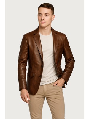 Derije Diego Hakiki Deri Erkek Kahve Blazer Ceket