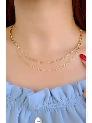 Çift Sıra Zincir Kolye 14 Ayar A084995
