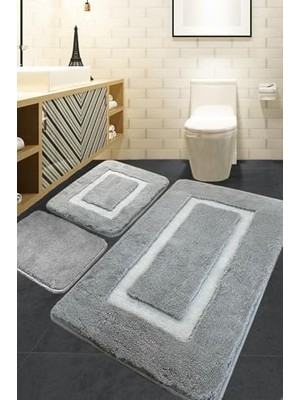 Nexa Quadrato Frame Grey 3'lü Set Banyo Halısı Akrilik, 60 x 100