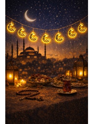 Okavango 2 Metre Gold 10 Adet Ramazan Temalı LED Işıklı Süsleme Seti Ramazan Süsleri, Ramazan Hediyem Ramazan Süsü