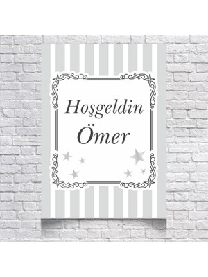 Reysa Tasarım Gri Çizgili Baby Shower Afişi 70X100 cm