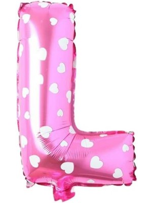 Nexa L Harfi 16 Inç Pembe Kalpli Renk Folyo Balon 36 cm (Pembe)
