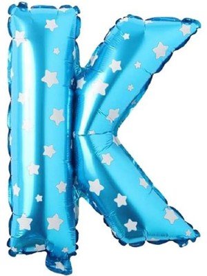 Nexa K Harfi 16 Inç Mavi Yıldızlı Renk Folyo Balon 36 cm (Mavi)