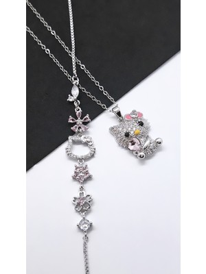 Serenity Hello Kity Figür Çelik Kolye Bileklik Set