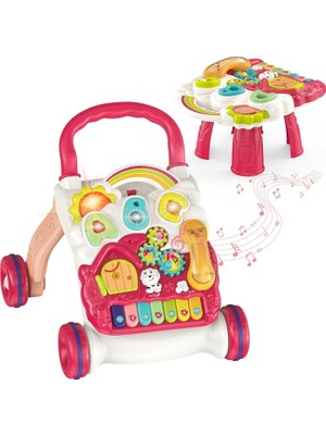 Canda Oyuncak Oturma ve Kalkma Özellikli 4'ü 1 Arada  Bebek Yürüteci , Bebek Aktivite Merkezi Kırmızı