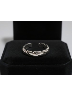 Örgü Desenli Ayarlanabilir Ölçüsüz Gümüş Erkek Yüzük 925 Ayar Gümüş