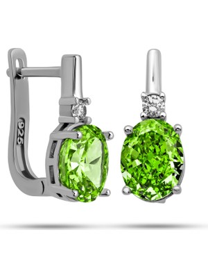 Tienda Elegante Gümüş Ice Cut Oval Yeşil Zirkon Taşlı Kadın Küpe