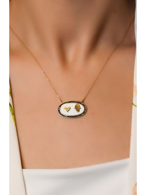 Siyah Taş Çerçeveli Kolye 14 Ayar A049688