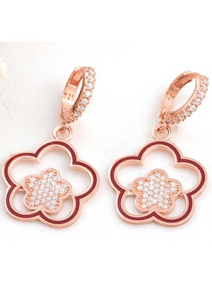Tienda Elegante ​Gümüş Rose Sallantılı Çiçek Desenli Kadın Küpe