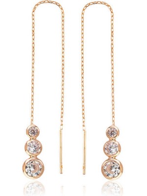 Fm Gümüş Beyaz Taşlı Zincirli Küpe