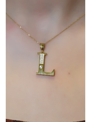 L Harfli&amp;amp;taşlı Kolye Ucu 14 Ayar A064986