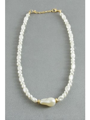 Zero Land Matrixzn Oval Taşlı Inci  Kolye - Beyaz