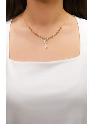 Taşlı Anahtar Kolye 14 Ayar A052090