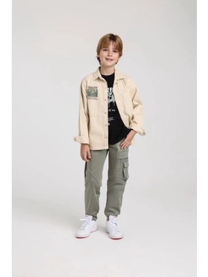 Escabel Erkek Çocuk Snoopy Sırt Baskılı Dokuma Gömlek 4-14 Yaş Yeşil