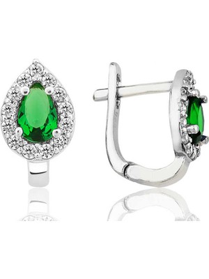 Tienda Elegante Gümüş Yeşil Taşlı Damla J Kadın Küpe