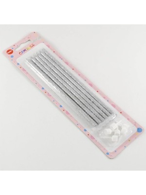 Nexa Gümüş Renk Simli Uzun Mum Seti 6 Adet