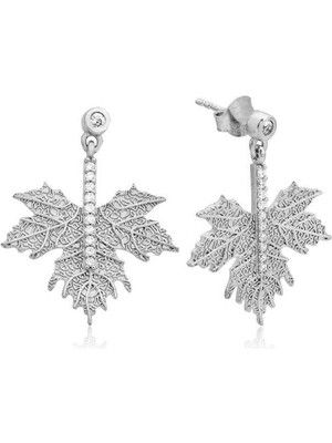 Tienda Elegante Gümüş Çınar Yaprağı Küpe