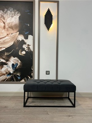 Rafadi Metal Ayaklı Antrasit Dekoratif Kapı Önü Mutfak Balkon Yemek Masası Ayak Ucu Bench Kumaş Düğmeli