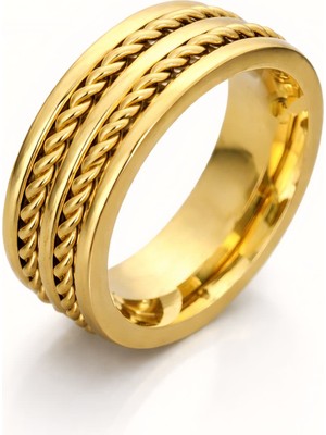 Formzen 316L Paslanmaz Çelik Altın Renk Burgu Detaylı Modern Erkek/Kadın Alyans Yüzük