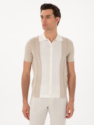 Cacharel Erkek Bej Slim Fit Düğmeli Kısa Kollu Triko Hırka 50299418-VR011