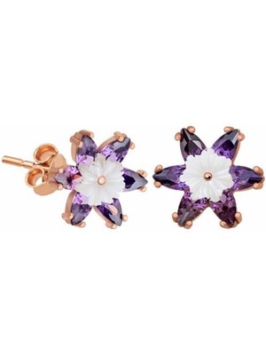 Tienda Elegante Gümüş Mor Lotus Çiçeği Küpe