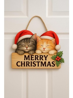 Nexa Uyuyan Kedili Yılbaşı Ahşap Kapı Süsü Kapı Süsü, Yılbaşı Süsü Yılbaşı Temalı Hediyeler (30-18 Cm)