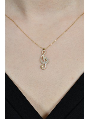 Taşlı Sol Anahtarı Kolye 14 Ayar A040617