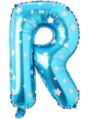 Nexa R Harfi 16 Inç Mavi Yıldızlı Renk Folyo Balon 36 cm (Mavi)