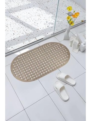 Nexa Premium Serisi Banyo - Küvet Içi Kaydırmaz Vantuzlu Yuvarlak Desenli Oval Paspas 66,5 x 36,5 Cm, Taba