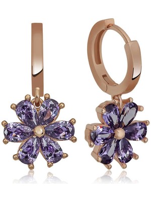 Tienda Elegante Gümüş Mor Çiçek Bayan Küpe