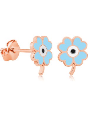 Tienda Elegante Gümüş Fosforlu Mavi Yonca Küpe