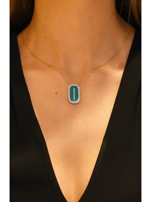 Taşlı Elif Harfi Yazılı Plaka Kolye 14 Ayar ATS9967