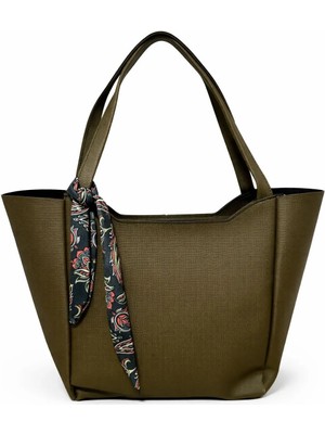 Livayssçanta Kadın Fularlı Fermuarlı Haki Yeşil Vizon Shopper El ve Omuz Çantası