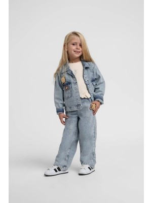 Escabel Kız Bebek Ayıcık Denim Ceket 1-5 Yaş Mavi