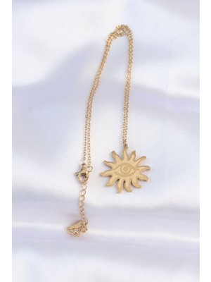 Aesco 316L Çelik Zincir Gold Renk Göz Güneşi Tasarımlı Kolye - Lisinya