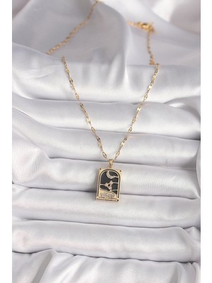 Aesco 316L Çelik Gold Renk Zirkon Taşlı Ay Figürlü Tarot Model Kadın Kolye - Lisinya