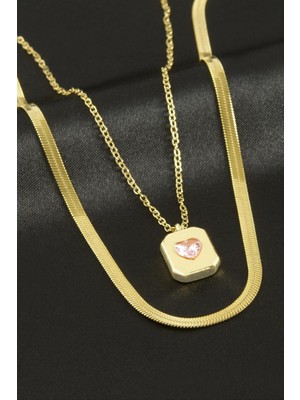 Zero Land Matrixzn Kalp Kare Ikili Çelik Kolye - Sarı