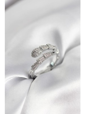 Prativas Gümüş Renk Zirkon Taşlı Yılan Model Kadın Yüzük - PRT3500EB10405