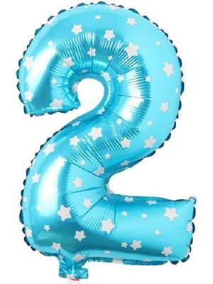 Liora 2 Rakamlı 16 Inç Mavi Yıldızlı Folyo Balon 36 cm (Mavi)
